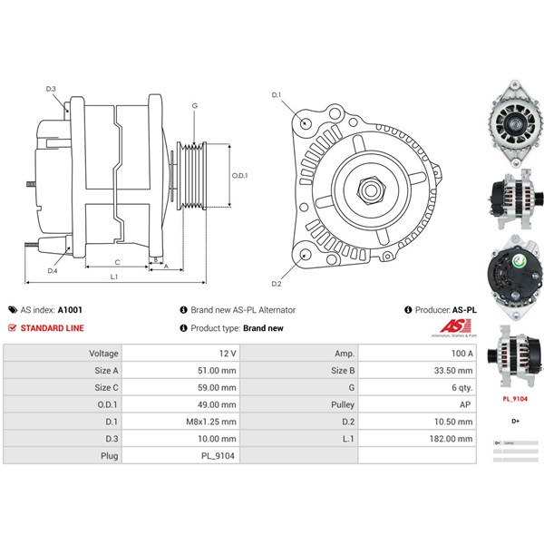 Generator 12V 100A AS-PL AS-PL Generator 12V 100A AS-PL AS-PL