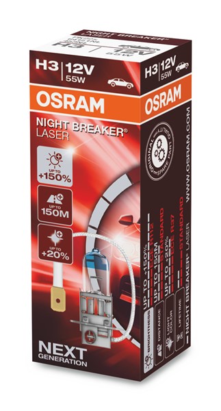 Halogenlampa OSRAM NIGHT break LASER next gen H3 PK22s Osram 6415 OSRAM