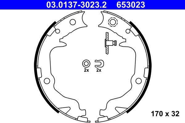 Bromsbackar, sats, parkeringsbroms, Bakaxel Ate 03.0137-3023.2 ATE