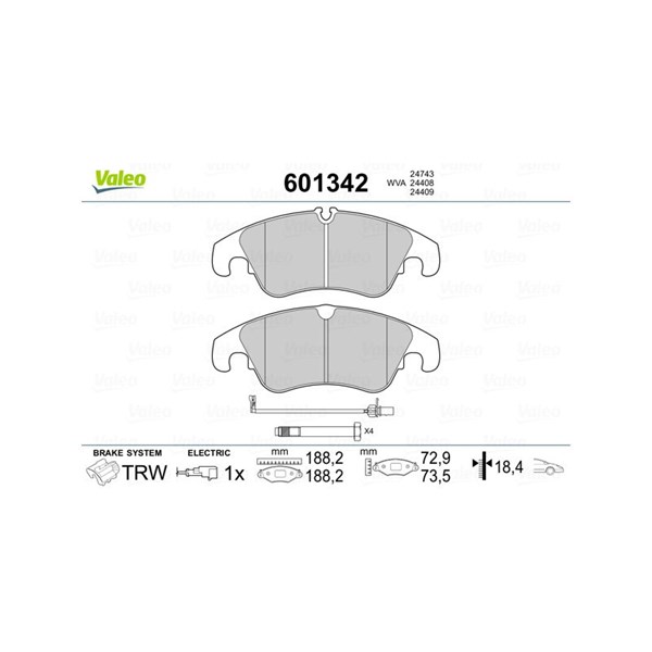 Bromsbeläggsats, Framaxel Valeo 601342 VALEO
