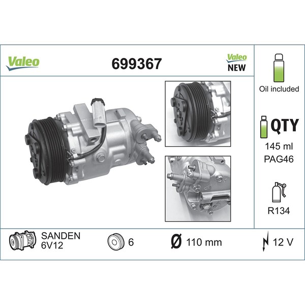 Kompressor, klimatanläggning 12V Valeo 699367 VALEO