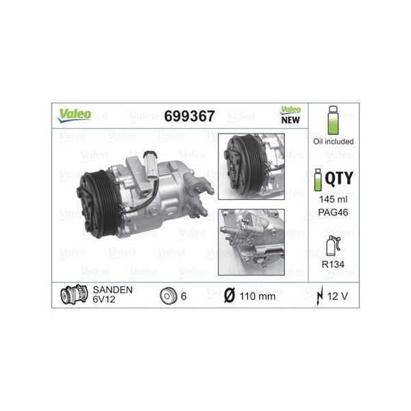 Kompressor, klimatanläggning 12V Valeo 699367 VALEO Kompressor, klimatanläggning 12V Valeo 699367 VALEO