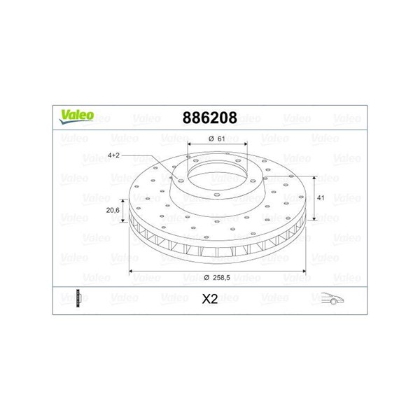 Bromsskiva Hålad/ventilerad, Framaxel Valeo 886208 VALEO