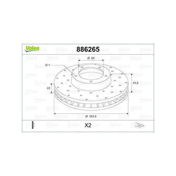 Bromsskiva Hålad/ventilerad, Framaxel Valeo 886265 VALEO