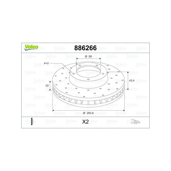 Bromsskiva Hålad/ventilerad, Framaxel Valeo 886266 VALEO Bromsskiva Hålad/ventilerad, Framaxel Valeo 886266 VALEO