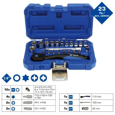 Hylsnyckelsats 1/4", 23-delar, Universal Ks tools BT020023 KS TOOLS