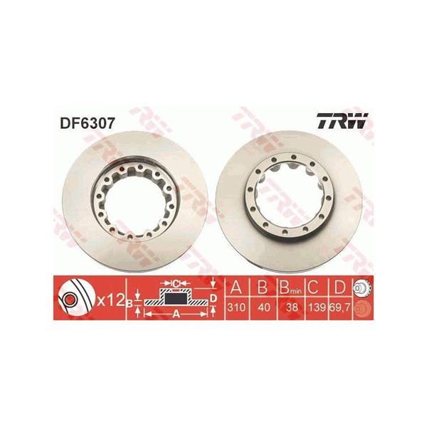 Bromsskiva Ventilerad, Bakaxel Trw DF6307S TRW