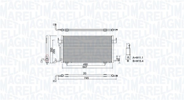 Kondensor, klimatanläggning Magneti marelli 350203777000 MAGNETI MARELLI