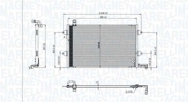Kondensor, klimatanläggning Magneti marelli 350203840000 MAGNETI MARELLI