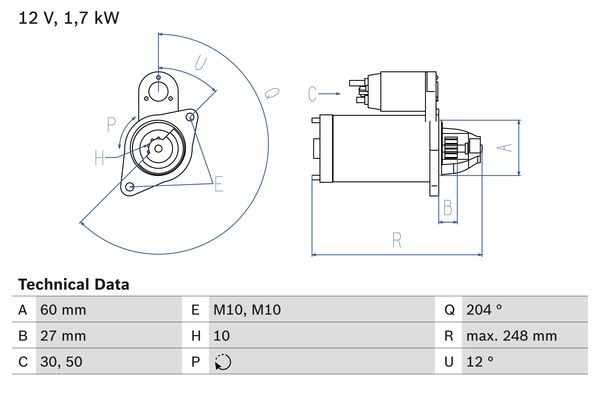 Startmotor 12V Bosch 0 986 023 100 BOSCH