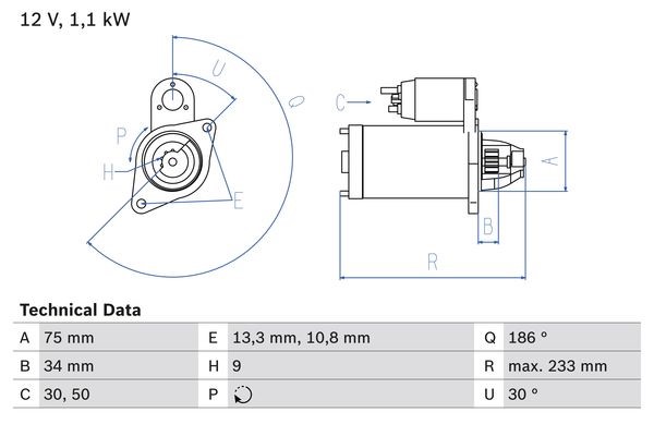 Startmotor 12V Bosch 0 986 025 610 BOSCH
