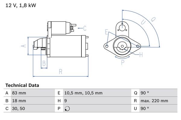 Startmotor 12V Bosch 0 986 026 050 BOSCH
