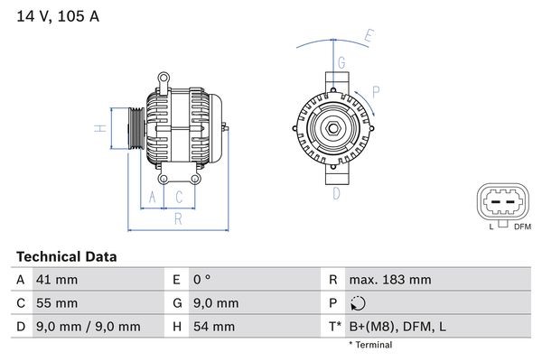 Generator 14V 105A Bosch 0 986 084 190 BOSCH