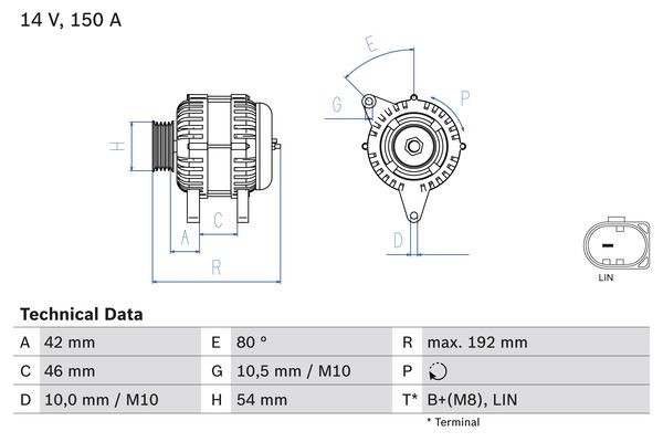 Generator 14V 150A Bosch 0 986 084 230 BOSCH