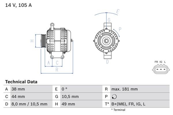 Generator 14V 105A Bosch 0 986 084 240 BOSCH