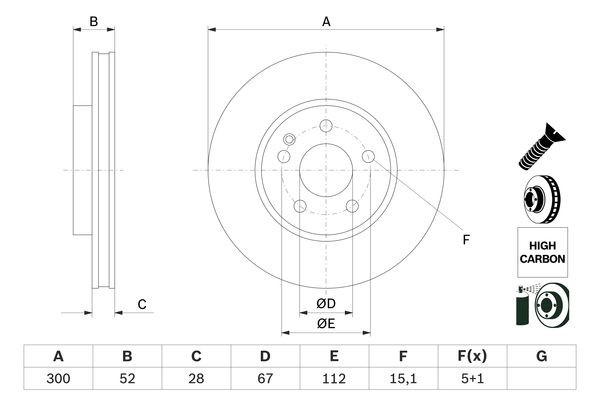 Bromsskiva Ventilerad, Framaxel Bosch 0 986 479 D57 BOSCH Bromsskiva Ventilerad, Framaxel Bosch 0 986 479 D57 BOSCH