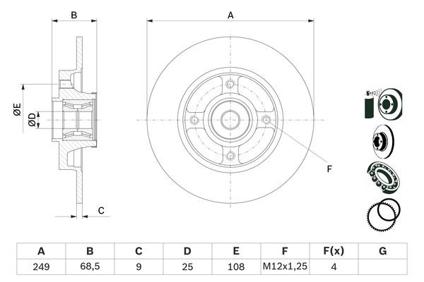 Bromsskiva Solid, Bakaxel Bosch 0 986 479 E72 BOSCH