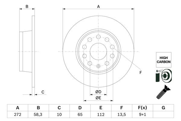 Bromsskiva Solid, Bakaxel Bosch 0 986 479 F23 BOSCH