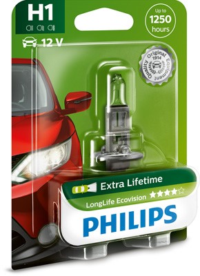 Halogenlampa PHILIPS LongLife EcoVision H1 P14,5s Philips 12258LL