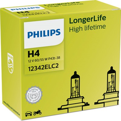 Halogenlampa  PHILIPS LongerLife H4 P43t-38 12V Philips 12342ELC2