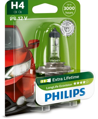Halogenlampa  PHILIPS LongLife EcoVision H4 P43t-38 Philips 12342