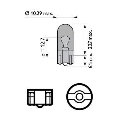 Glödlampa PHILIPS WY5W W2,1x9,5d, Fram, Ytterspegel, Fram eller Glödlampa PHILIPS WY5W W2,1x9,5d, Fram, Ytterspegel, Fram eller