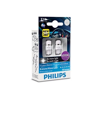 Glödlampa PHILIPS  LED W2,1x9,5d, Fram, Bak, Fram eller bak, Bakl