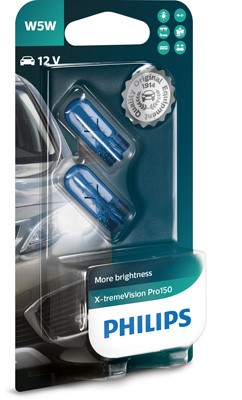 Glödlampa PHILIPS X-tremeVision Pro150 W5W W2,1x9,5d, Bak, Fram, 