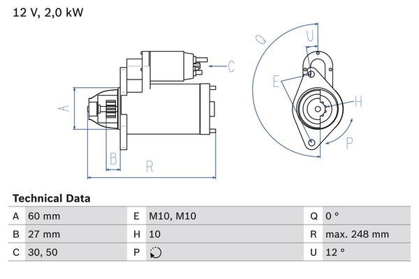 Startmotor 12V Bosch 0 986 023 110 BOSCH