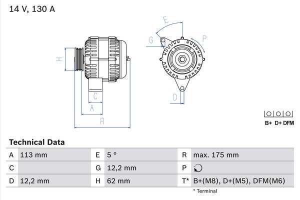 Generator 14V 130A Bosch 0 986 048 801 BOSCH