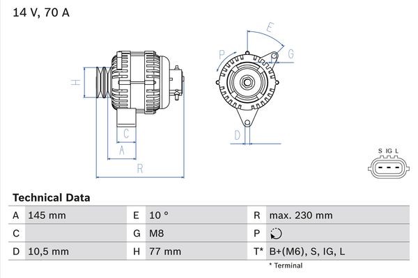 Generator 14V 70A Bosch 0 986 049 510 BOSCH