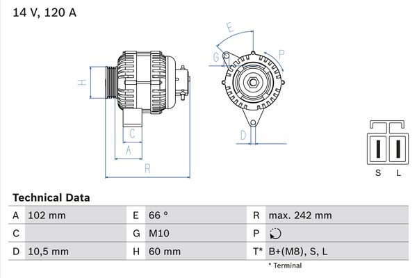 Generator 14V 120A Bosch 0 986 049 550 BOSCH