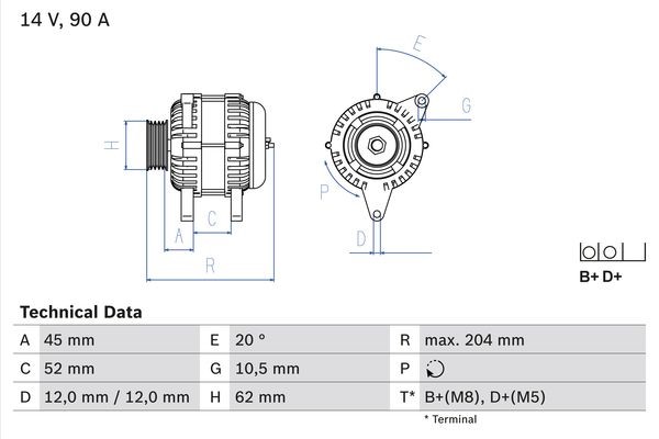 Generator 14V 90A Bosch 0 986 049 610 BOSCH