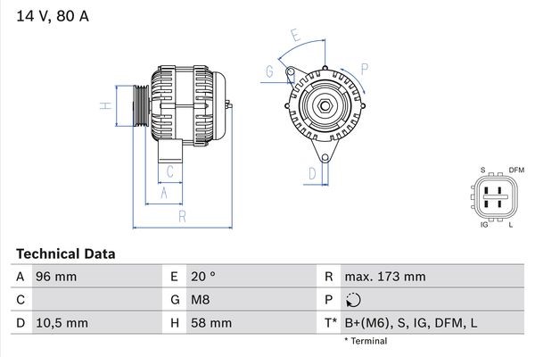 Generator 14V 80A Bosch 0 986 082 040 BOSCH
