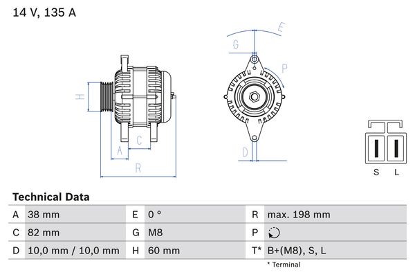 Generator 14V 135A Bosch 0 986 082 190 BOSCH