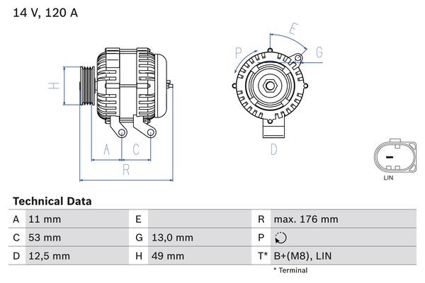 Generator 14V 120A Bosch 0 986 082 220 BOSCH