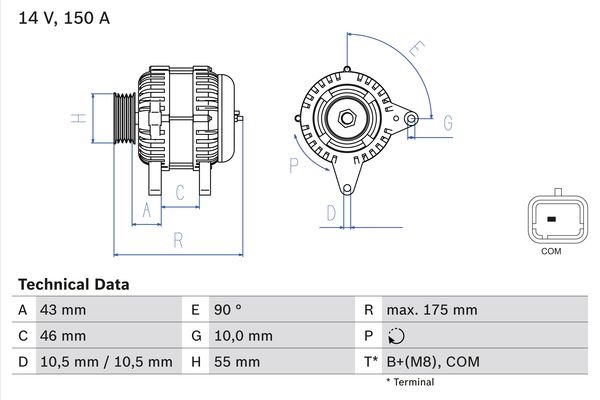 Generator 14V 150A Bosch 0 986 082 240 BOSCH