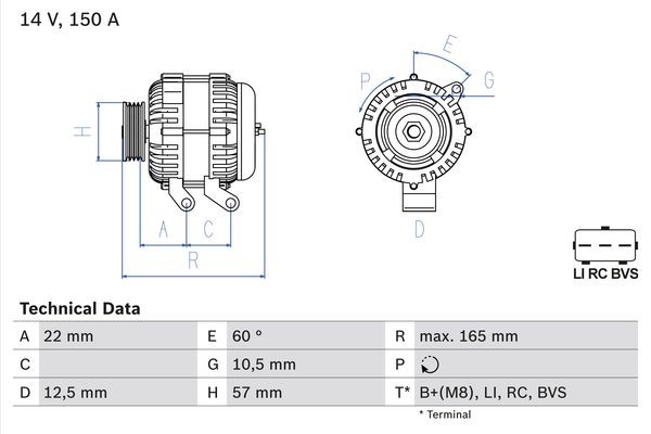 Generator 14V 150A Bosch 0 986 082 400 BOSCH