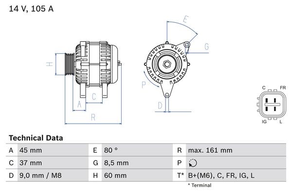 Generator 14V 105A Bosch 0 986 082 410 BOSCH