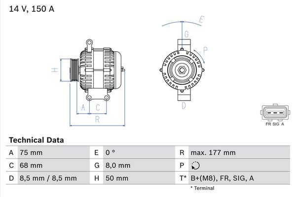 Generator 14V 150A Bosch 0 986 082 590 BOSCH