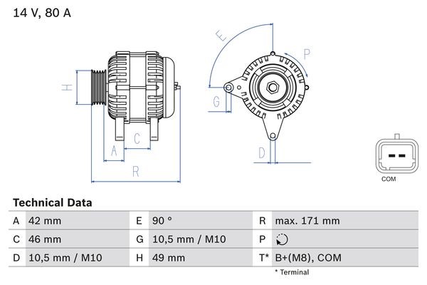 Generator 14V 80A Bosch 0 986 082 740 BOSCH