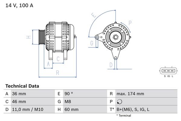 Generator 14V 100A Bosch 0 986 082 760 BOSCH