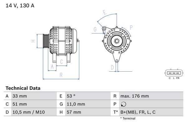 Generator 14V 130A Bosch 0 986 082 820 BOSCH