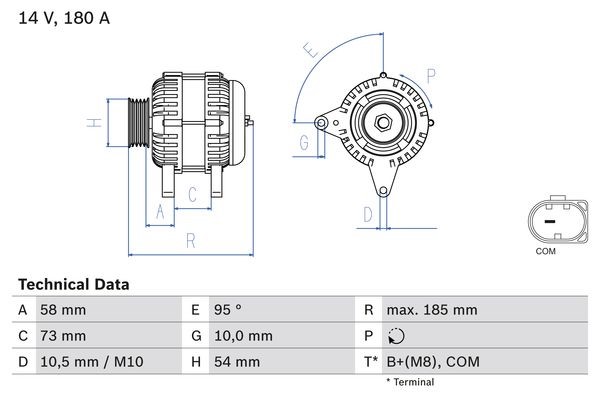 Generator 14V 180A Bosch 0 986 082 850 BOSCH