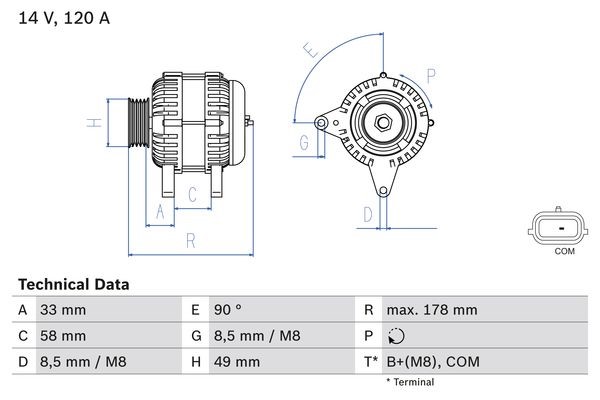 Generator 14V 120A Bosch 0 986 084 100 BOSCH Generator 14V 120A Bosch 0 986 084 100 BOSCH