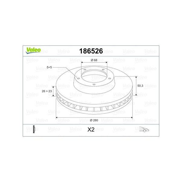 Bromsskiva Ventilerad, Framaxel Valeo 186526 VALEO Bromsskiva Ventilerad, Framaxel Valeo 186526 VALEO