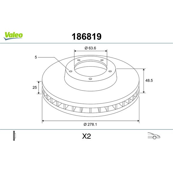 Bromsskiva Ventilerad, Framaxel Valeo 186819 VALEO Bromsskiva Ventilerad, Framaxel Valeo 186819 VALEO
