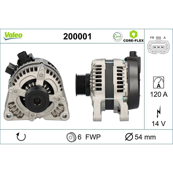 Generator 14V 120A Valeo Valeo core-flex 200001 VALEO