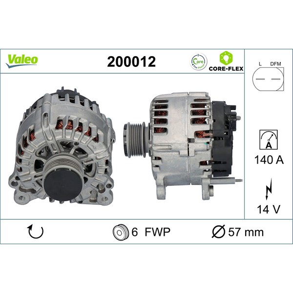 Generator 14V 140A Valeo Valeo core-flex 200012 VALEO