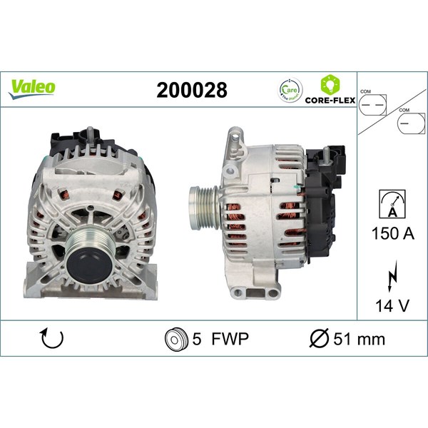 Generator 14V 150A Valeo Valeo core-flex 200028 VALEO
